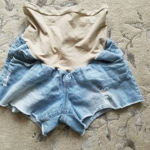 Indigo Blue Distressed Maternity Shorts